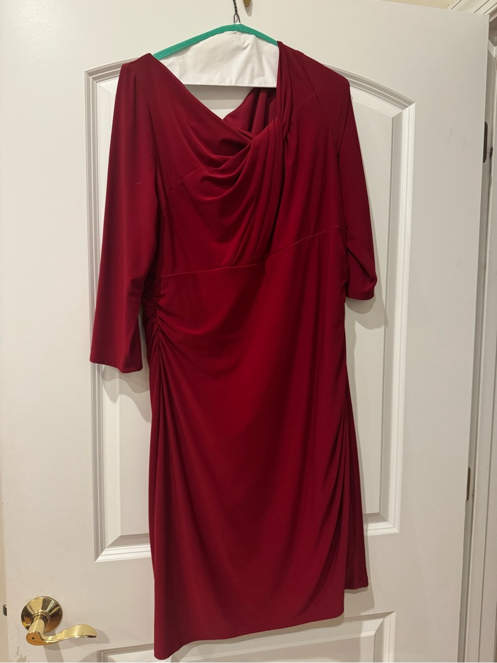 Evan Picone Draped Ruby-Red Midi Dress